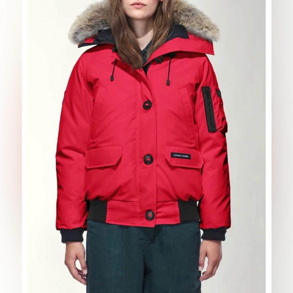Canada Goose Red Bomber Jacket with Fur Trim